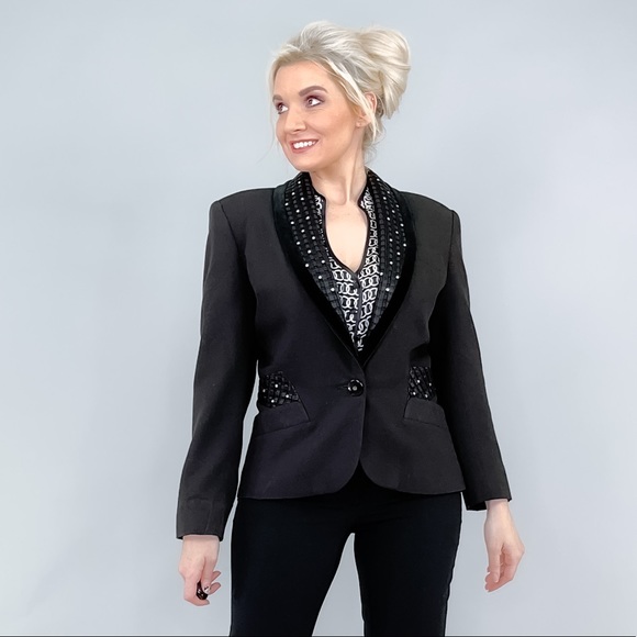 Black Velvet and Rhinestone Blazer - Picture 7 of 16